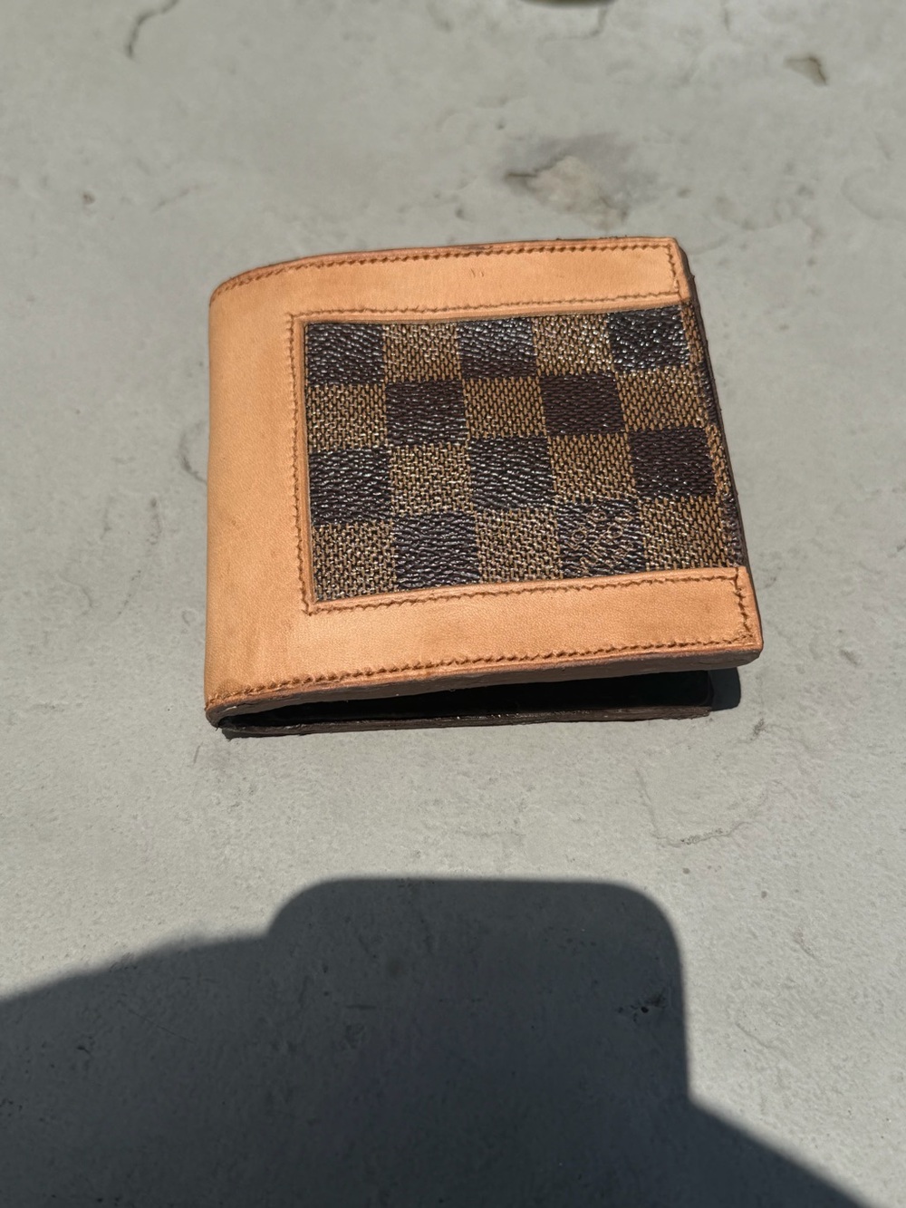 Louis Vuitton Brown Checker and Tan Leather Bifold Wallet